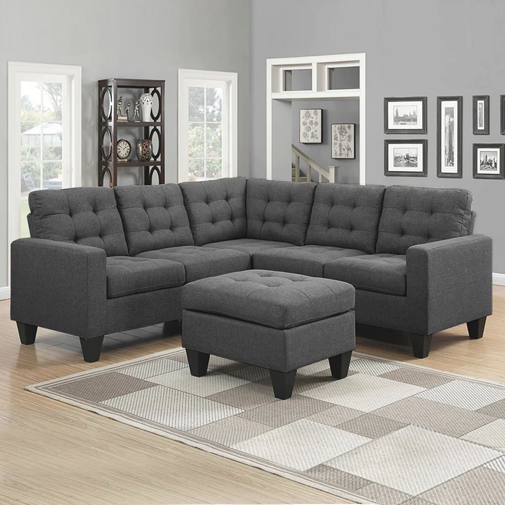Corner Sofa + Ottoman Dark Grey
